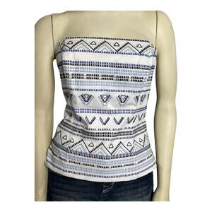 NWT WHBM Bustier Strapless Top Size 0 White Blue Embroidered Boho Chic Corset